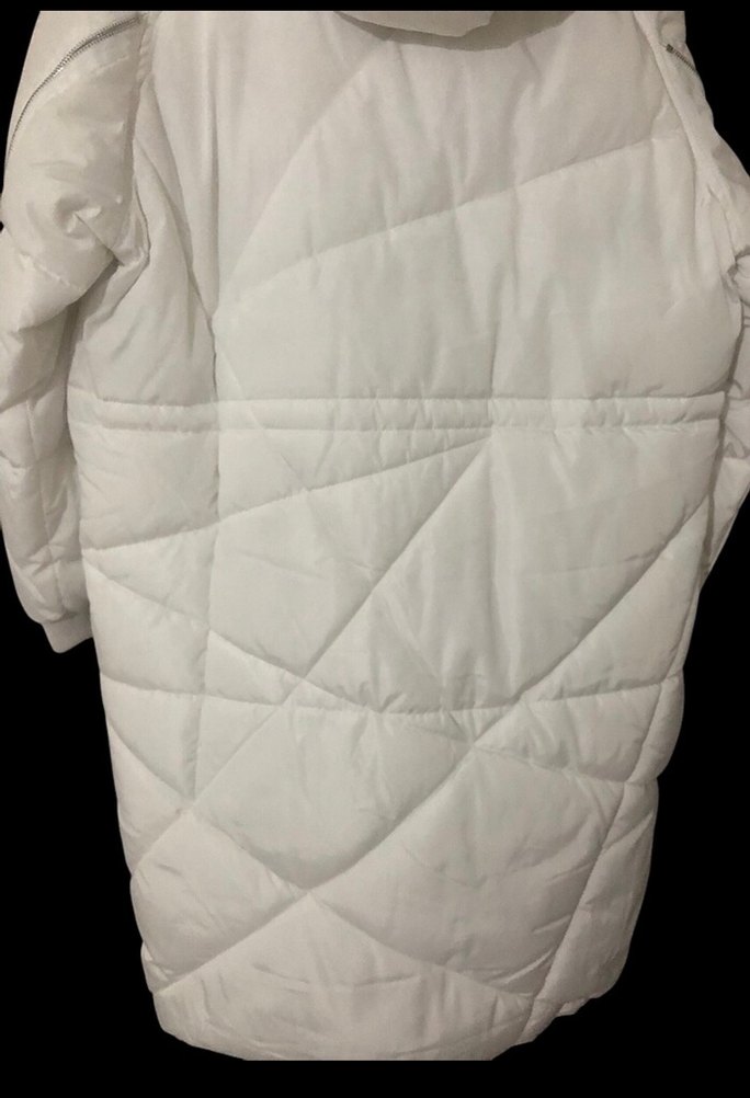 Beyaz Uzun Kadın Kışlık Mont Kürklü Kapüşonlu - Görsel 3