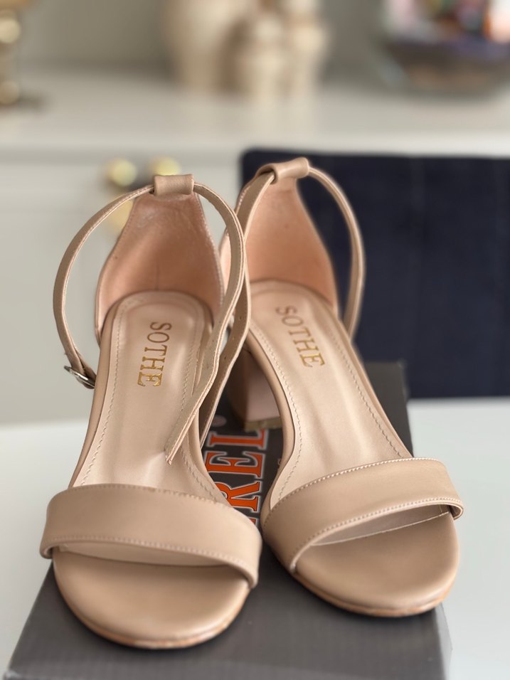 Bej Tokalı Kadın Topuklu Sandalet - Görsel 4