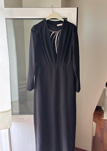 Siyah Drapeli Uzun Kadın Elbise - Görsel 3