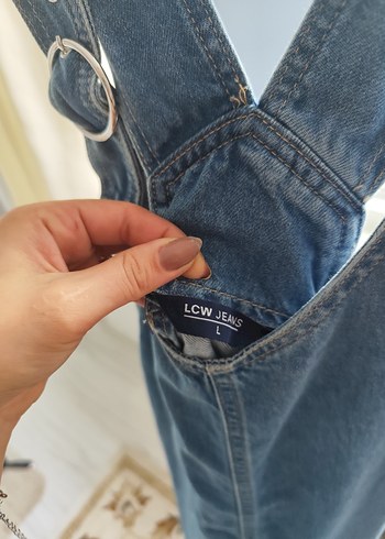 l Beden lacivert Renk Kadın Lacivert Denim Askılı Midi Salopet