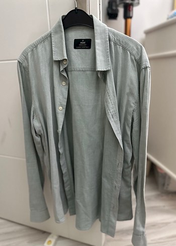 Gri Keten Erkek Gömlek - Görsel 4