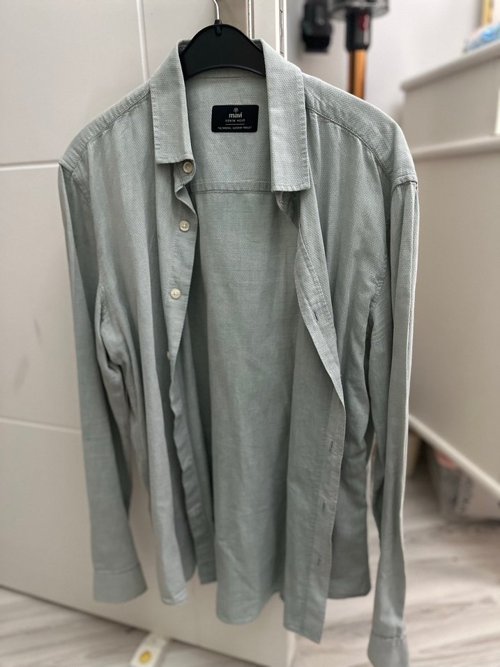 Gri Keten Erkek Gömlek - Görsel 4