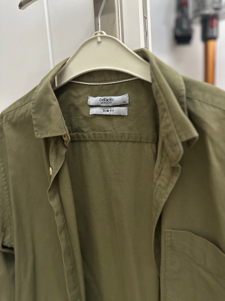 Regular Fit Haki Erkek Keten Gömlek - Görsel 2