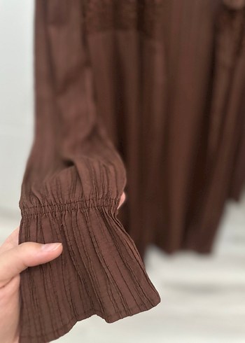 Kahverengi Piliseli Uzun Kollu Kadın Gömlek - Görsel 2