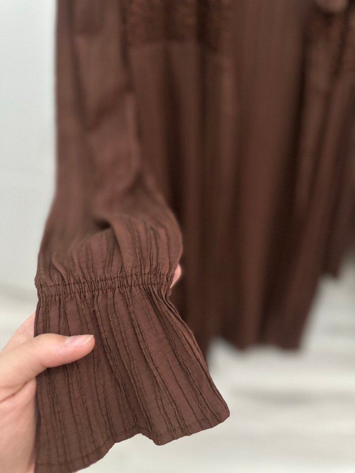 Kahverengi Piliseli Uzun Kollu Kadın Gömlek - Görsel 2