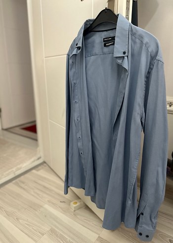 Mavi Düğmeli Uzun Kollu Erkek Gömlek - Görsel 3