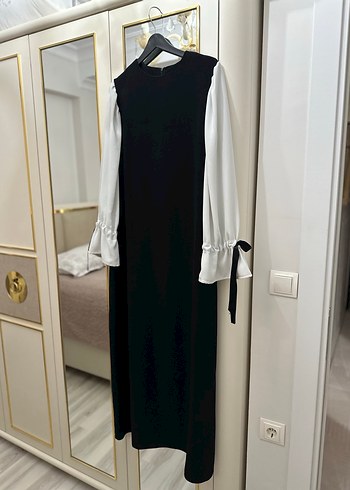 Drapeli Beyaz Uzun Kollu Kadın Elbise - Görsel 6