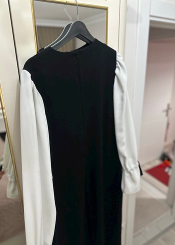 Drapeli Beyaz Uzun Kollu Kadın Elbise - Görsel 3