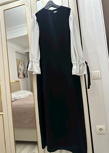 Drapeli Beyaz Uzun Kollu Kadın Elbise - Görsel 5