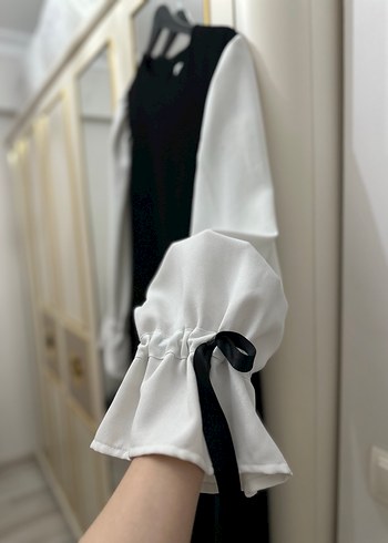 Drapeli Beyaz Uzun Kollu Kadın Elbise - Görsel 4