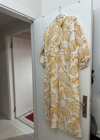 Sarı Çiçek Desenli Uzun Bohem Elbise - Görsel 5