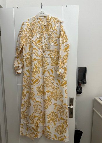 Sarı Çiçek Desenli Uzun Bohem Elbise - Görsel 2