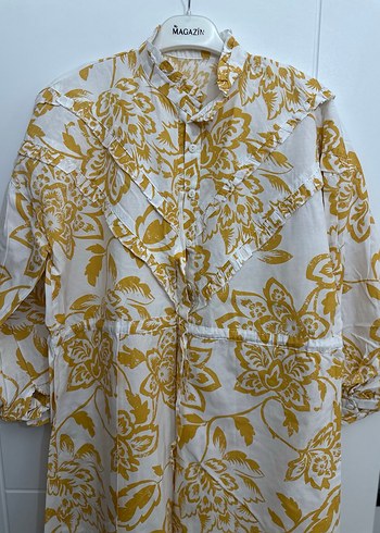 Sarı Çiçek Desenli Uzun Bohem Elbise - Görsel 4