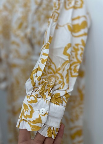 Sarı Çiçek Desenli Uzun Bohem Elbise - Görsel 3