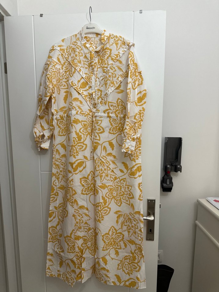 Sarı Çiçek Desenli Uzun Bohem Elbise - Görsel 2