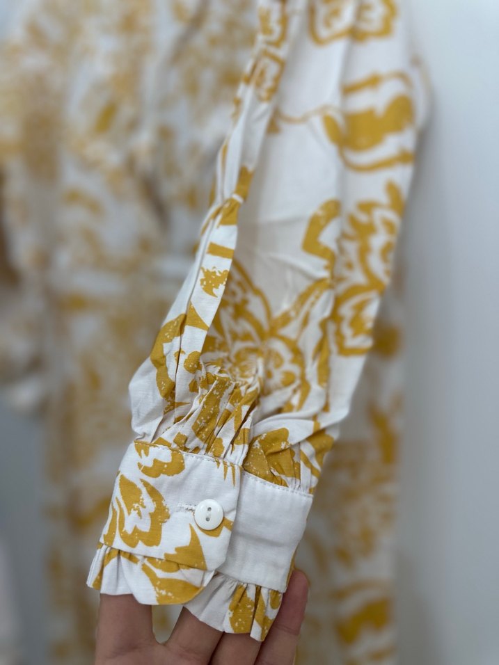 Sarı Çiçek Desenli Uzun Bohem Elbise - Görsel 3