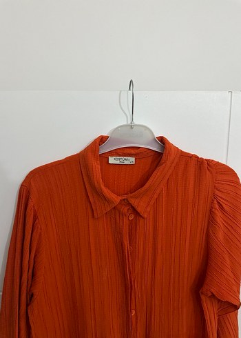 Turuncu Piliseli Uzun Keten Elbise - Görsel 5