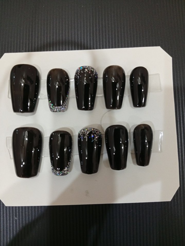 el yapımı Siyah Parlak protez Tırnak Seti - Görsel 4