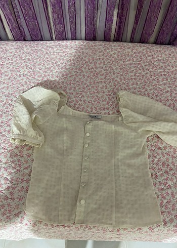 xl Beden beyaz Renk Düğmeli, Kısa Kollu Beyaz Bohem Bluz