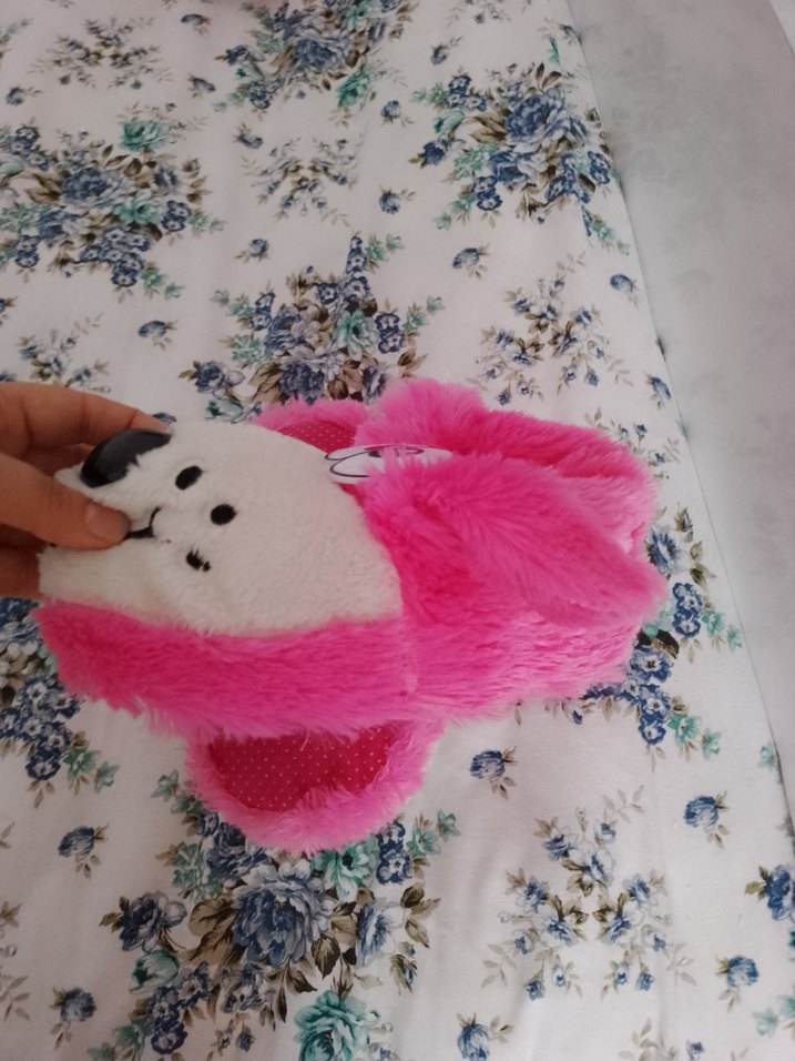 Kızlar için Pembe Peluş Hayvanlı Ev Terliği 23  24 25arasi - Görsel 4