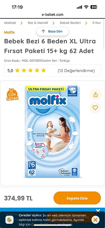 6 Beden: 16+ kg Beden Molfix 6 beden 62 adet
