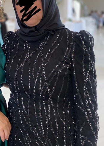 Abiye Boncuk İşlemeli Siyah Uzun Abiye Elbise