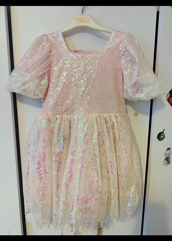 Pembe Simli Kısa Kollu Çocuk Elbisesi - Görsel 4