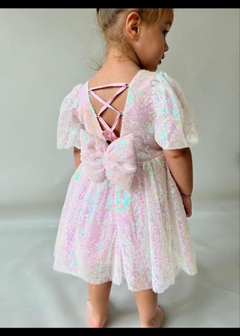 Pembe Simli Kısa Kollu Çocuk Elbisesi - Görsel 2