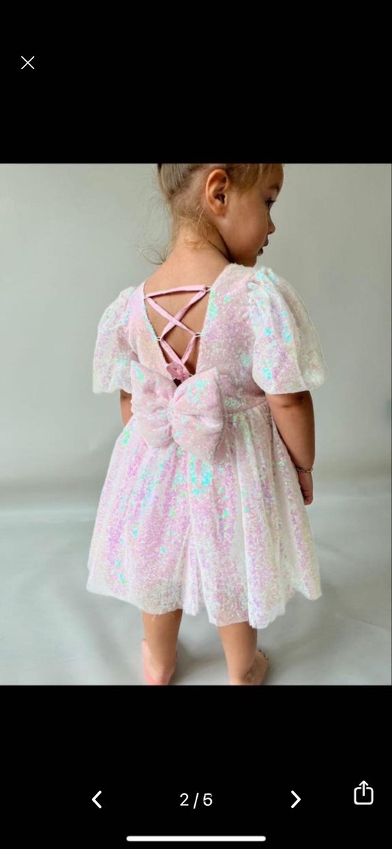 Pembe Simli Kısa Kollu Çocuk Elbisesi - Görsel 2