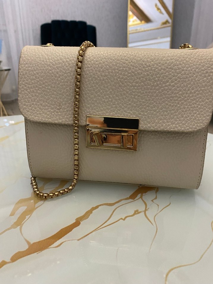 Bej Deri Zincir Detaylı Kadın Çanta - Görsel 2