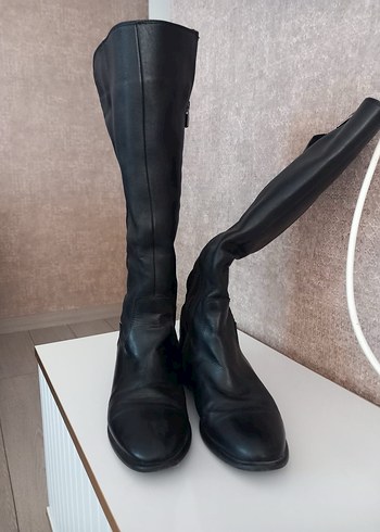 Kadın Siyah Deri Dizüstü Çizme Stiletto Topuk - Görsel 5