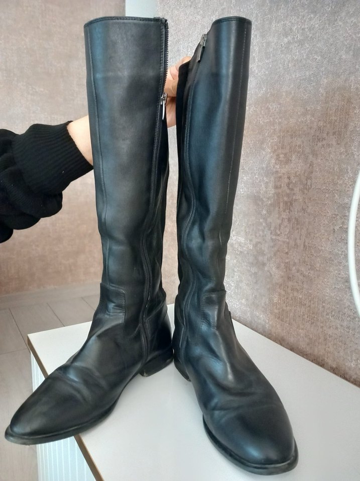 Kadın Siyah Deri Dizüstü Çizme Stiletto Topuk - Görsel 2