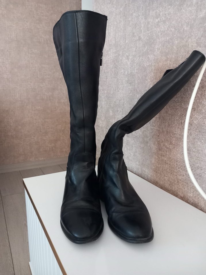 Kadın Siyah Deri Dizüstü Çizme Stiletto Topuk - Görsel 5