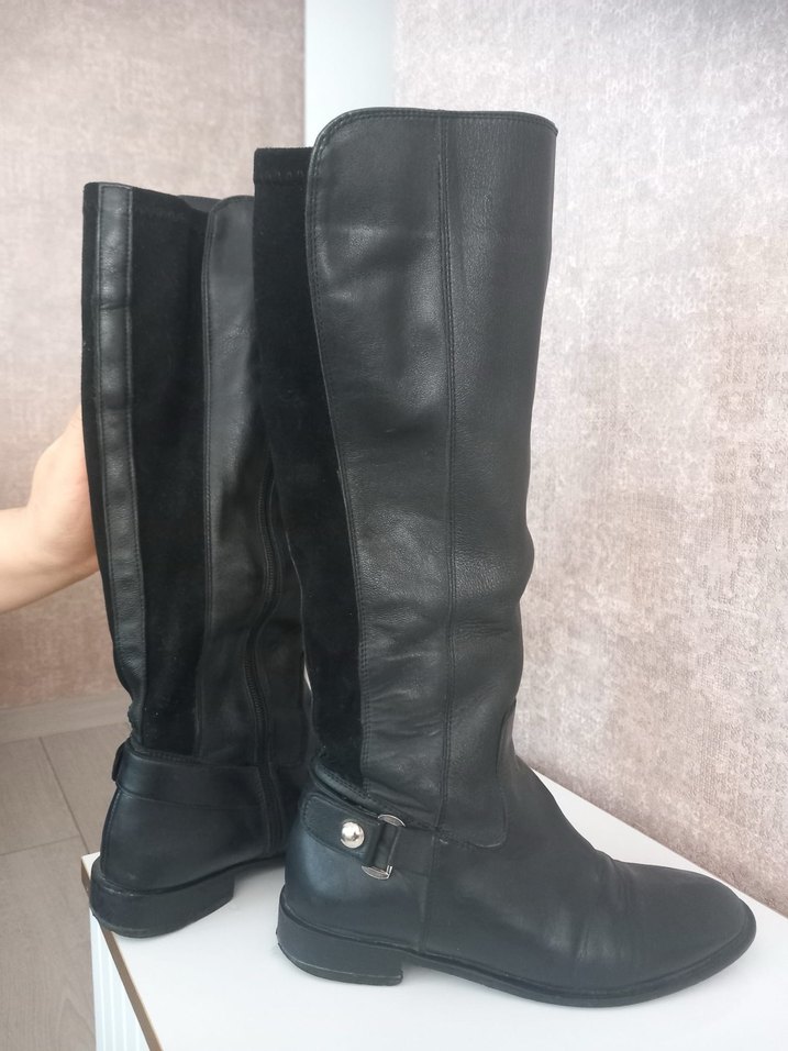 Kadın Siyah Deri Dizüstü Çizme Stiletto Topuk - Görsel 4