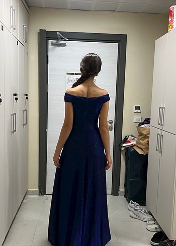 Parlak Lacivert Uzun Abiye Elbise - Görsel 3