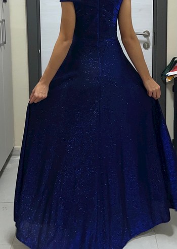 Parlak Lacivert Uzun Abiye Elbise - Görsel 5