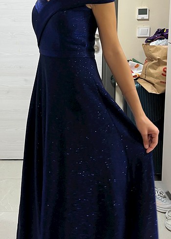 Parlak Lacivert Uzun Abiye Elbise - Görsel 4