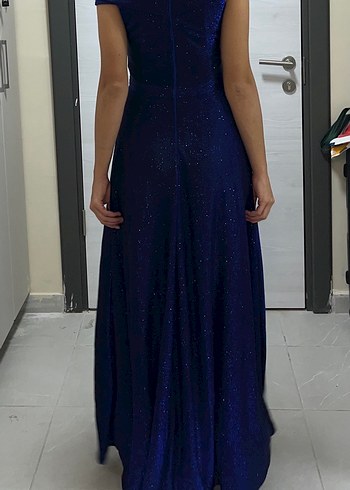 Parlak Lacivert Uzun Abiye Elbise - Görsel 6