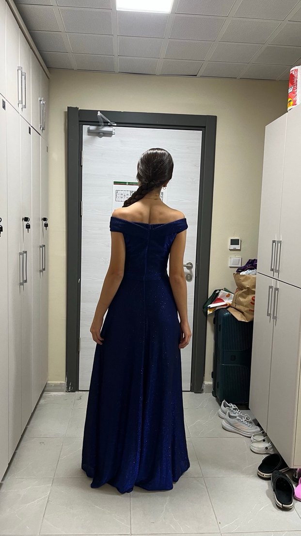 Parlak Lacivert Uzun Abiye Elbise - Görsel 3