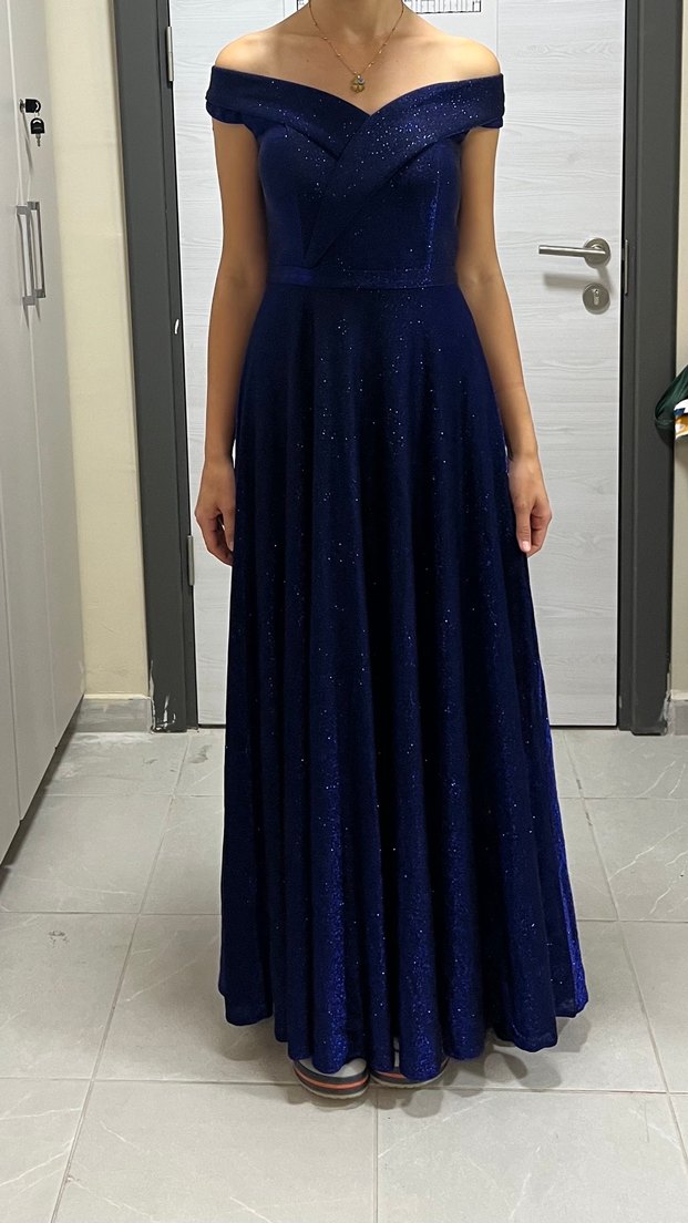 Parlak Lacivert Uzun Abiye Elbise - Görsel 2
