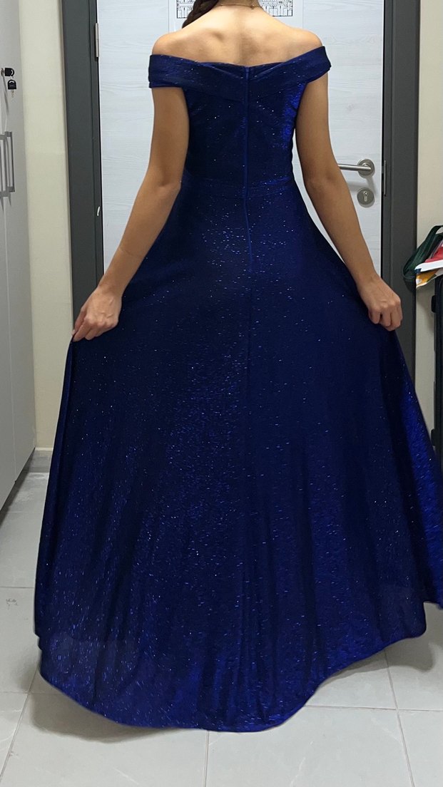 Parlak Lacivert Uzun Abiye Elbise - Görsel 5