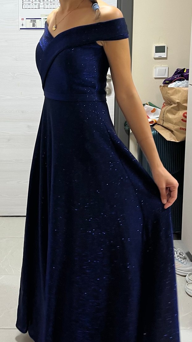 Parlak Lacivert Uzun Abiye Elbise - Görsel 4