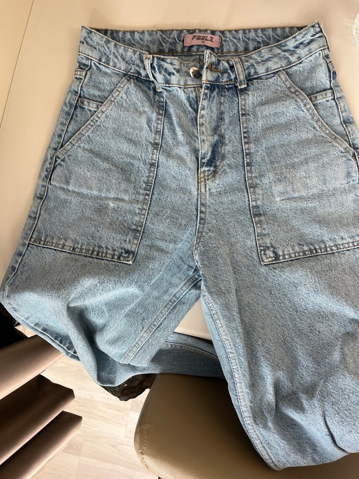 Kadın Mavi Bol Kesim Denim Pantolon - Görsel 4