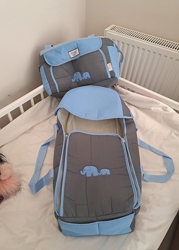 Fil Desenli Gri Bebek Çantası Seti - Görsel 3