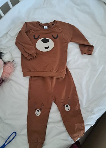 Kahverengi Bebek Erkek Takım Ayıcık Desenli - Görsel 3
