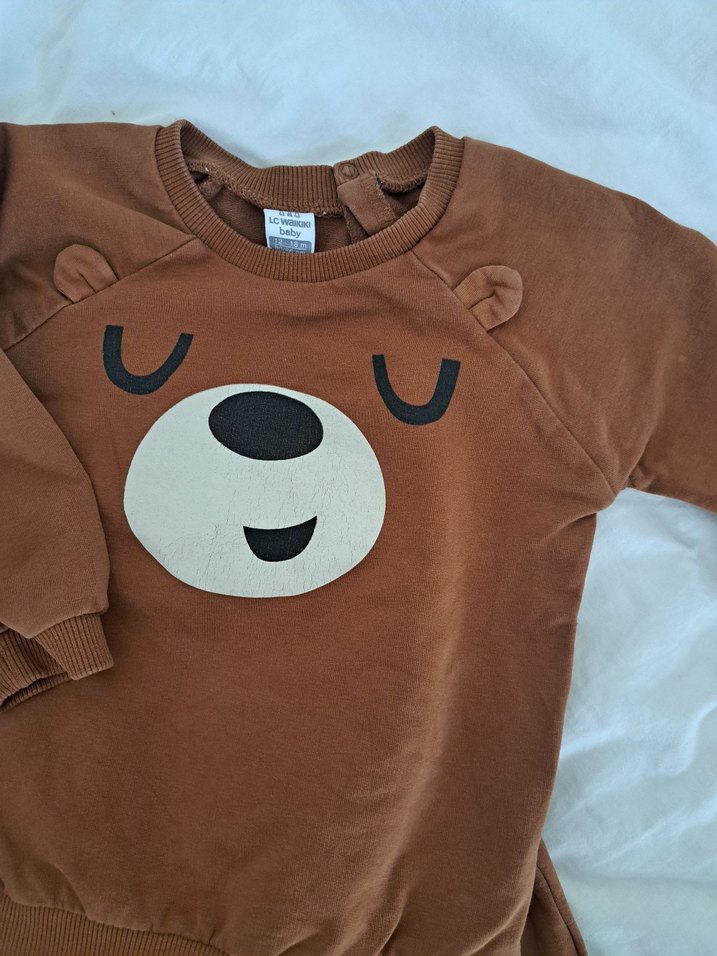 Kahverengi Bebek Erkek Takım Ayıcık Desenli - Görsel 2