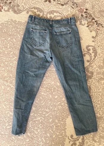 Kadın Mavi Yırtık Bol Kesim Midi Kot Pantolon - Görsel 2