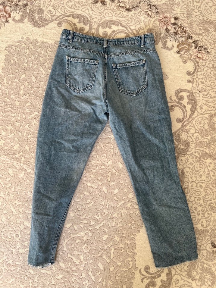 Kadın Mavi Yırtık Bol Kesim Midi Kot Pantolon - Görsel 2