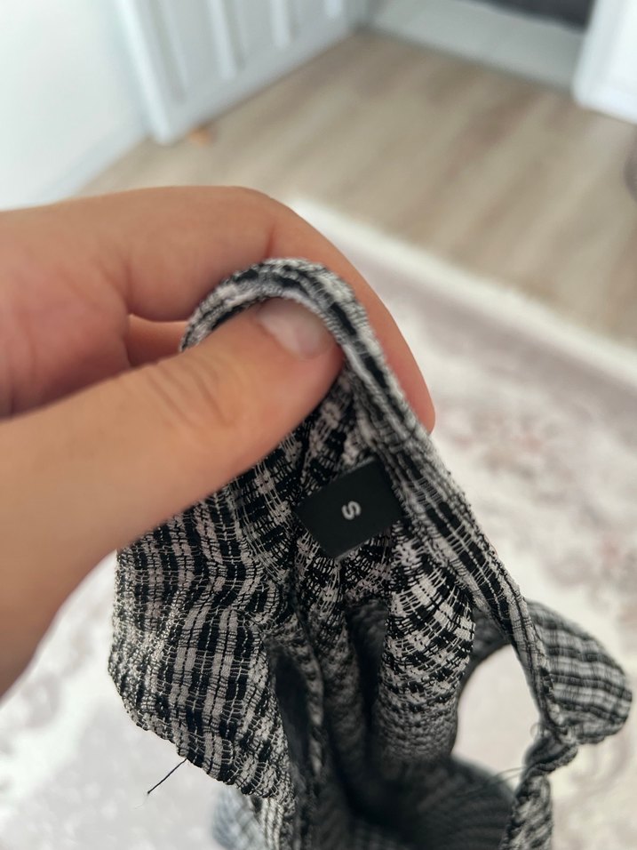 Gri Ekose Kolsuz Bluz - Görsel 3