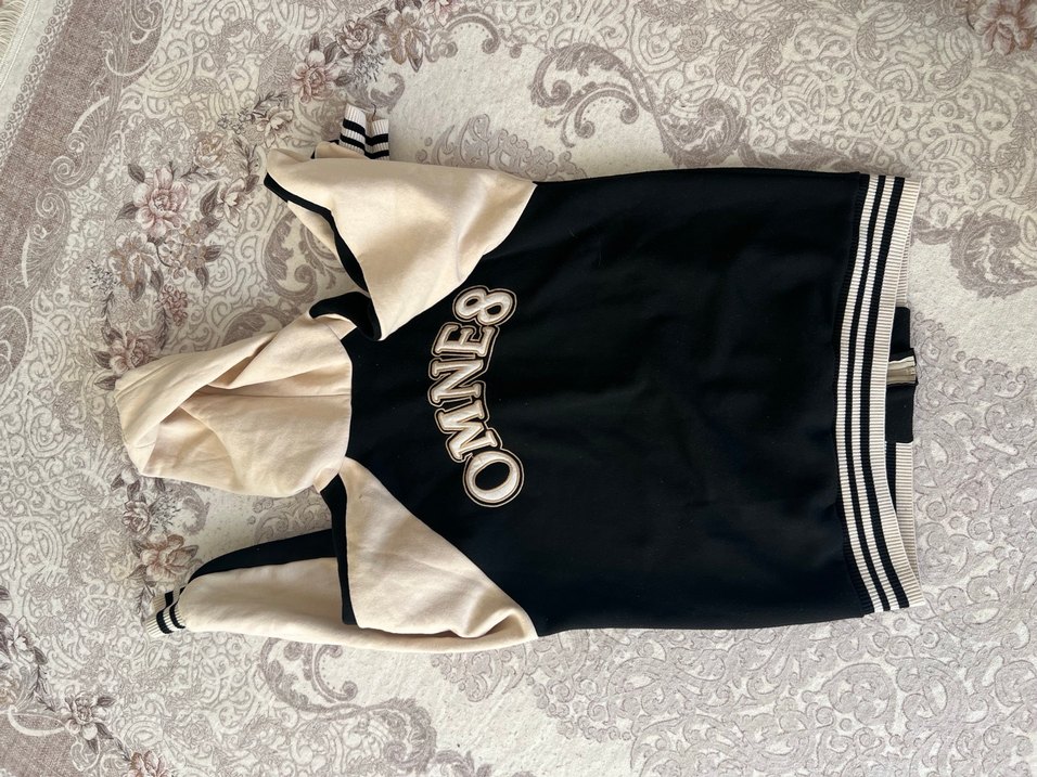 Kapüşonlu Fermuarlı Siyah-Beyaz Kadın Ceket - Görsel 2